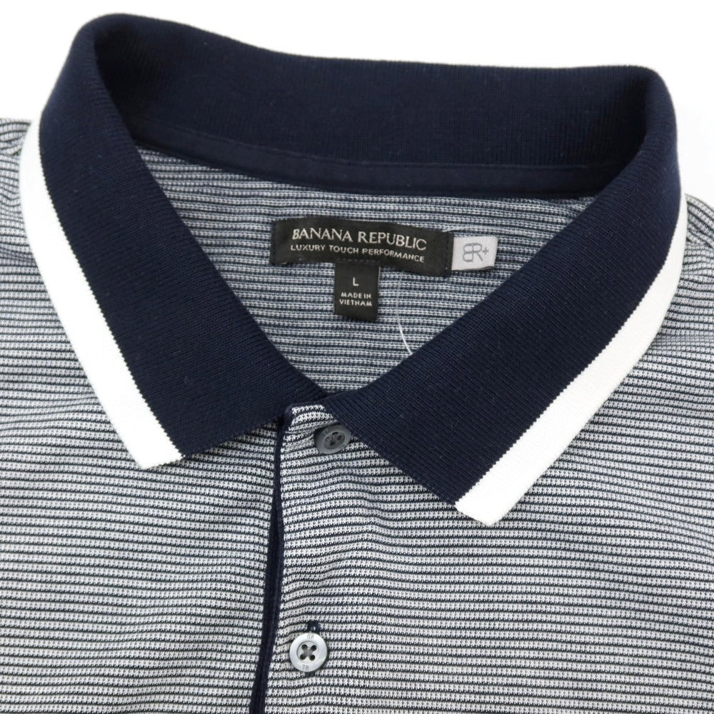 【中古】バナナリパブリック Banana Republic コットン ボーダー 半袖ポロシャツ ネイビーxホワイト【サイズL】【 状態ランクB 】【 メンズ 】