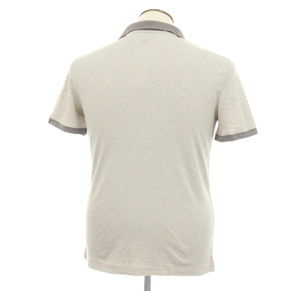 【中古】バナナリパブリック Banana Republic コットン ボーダー スキッパー 半袖ポロシャツ グレーxホワイト【サイズL】【 状態ランクB 】【 メンズ 】