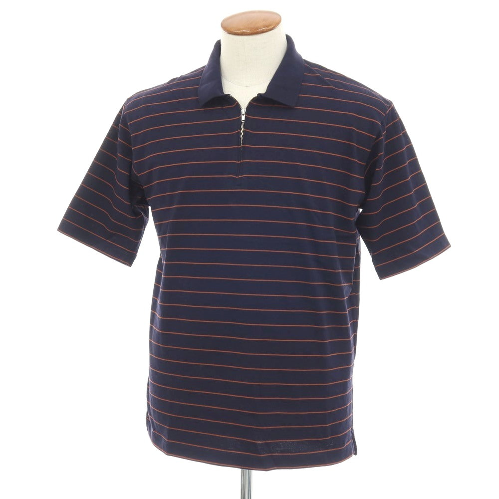 【中古】グリーンレーベルリラクシング green label relaxing コットン ボーダー ハーフジップ 半袖ポロシャツ ネイビーxオレンジブラウン【サイズM】【 状態ランクB 】【 メンズ 】