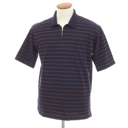 【中古】グリーンレーベルリラクシング green label relaxing コットン ボーダー ハーフジップ 半袖ポロシャツ ネイビーxオレンジブラウン【サイズM】【 状態ランクB 】【 メンズ 】