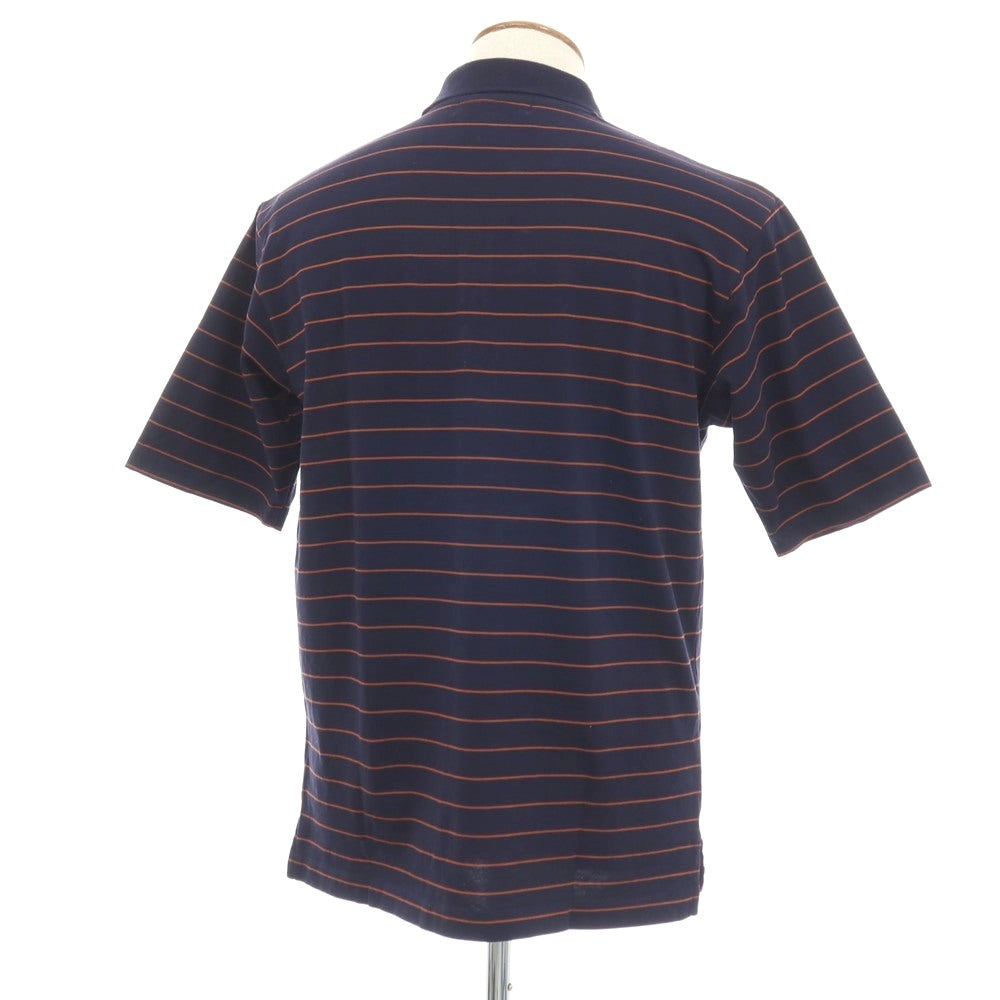 【中古】グリーンレーベルリラクシング green label relaxing コットン ボーダー ハーフジップ 半袖ポロシャツ ネイビーxオレンジブラウン【サイズM】【 状態ランクB 】【 メンズ 】