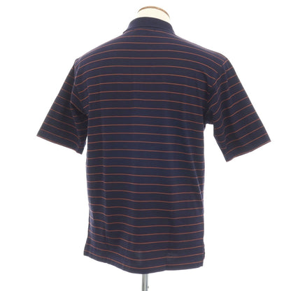 【中古】グリーンレーベルリラクシング green label relaxing コットン ボーダー ハーフジップ 半袖ポロシャツ ネイビーxオレンジブラウン【サイズM】【 状態ランクB 】【 メンズ 】