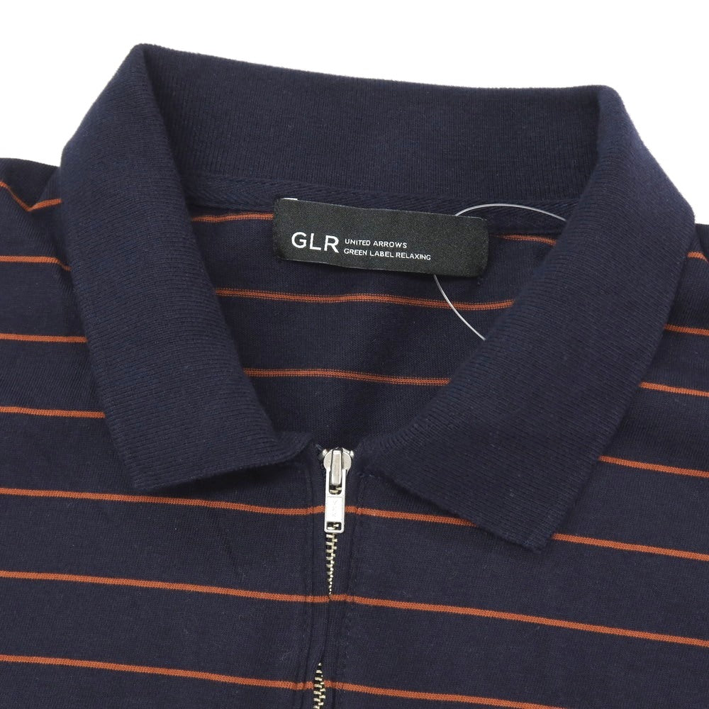 【中古】グリーンレーベルリラクシング green label relaxing コットン ボーダー ハーフジップ 半袖ポロシャツ ネイビーxオレンジブラウン【サイズM】【 状態ランクB 】【 メンズ 】