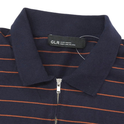 【中古】グリーンレーベルリラクシング green label relaxing コットン ボーダー ハーフジップ 半袖ポロシャツ ネイビーxオレンジブラウン【サイズM】【 状態ランクB 】【 メンズ 】