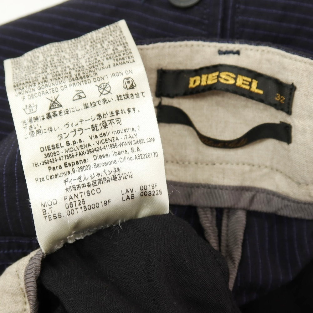 【中古】ディーゼル DIESEL Black Gold コットン ストライプ カジュアルスラックスパンツ ネイビー【サイズ32】【 状態ランクB 】【 メンズ 】