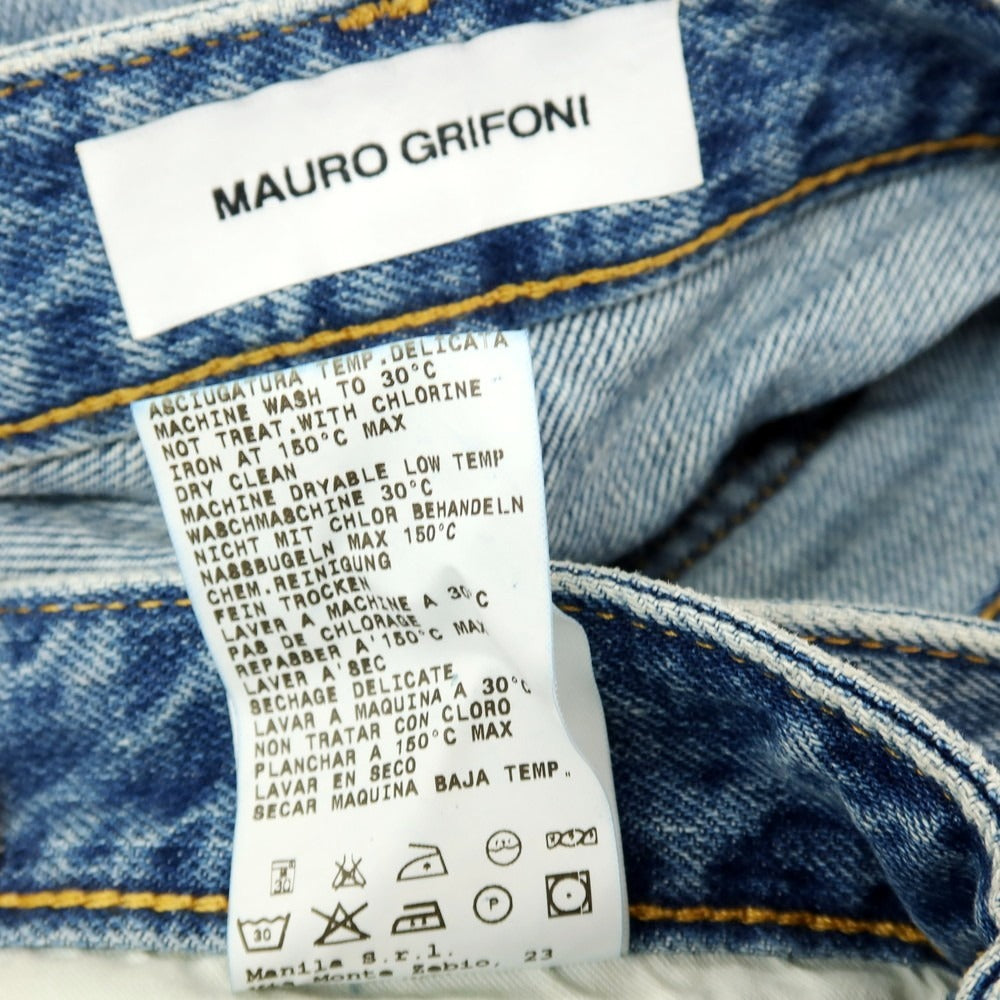 【中古】【未使用】マウログリフォーニ Mauro Grifoni ダメージ＆リペア加工 コットン デニムパンツ ジーンズ ライトブルー【サイズ34】【 状態ランクS 】【 メンズ 】