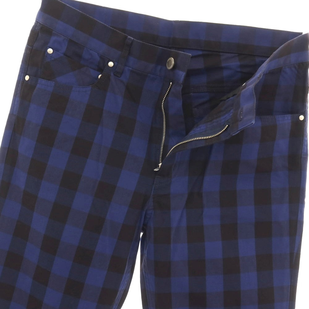 【中古】【未使用】フレッドペリー FRED PERRY コットンポリウレタン チェック 5ポケットパンツ ネイビーxブラック【サイズL】【 状態ランクS 】【 メンズ 】