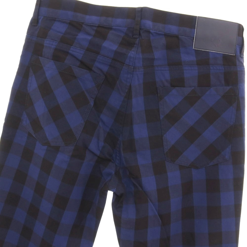 【中古】【未使用】フレッドペリー FRED PERRY コットンポリウレタン チェック 5ポケットパンツ ネイビーxブラック【サイズL】【 状態ランクS 】【 メンズ 】
