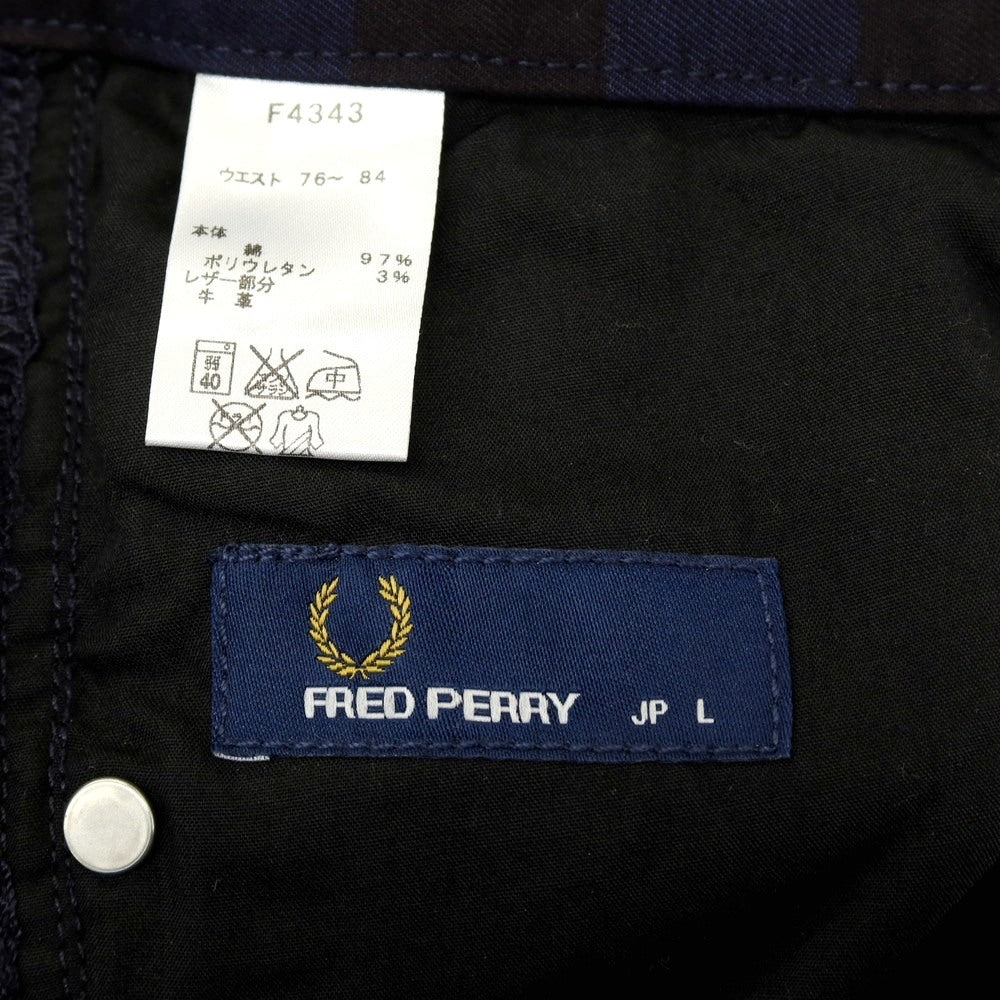 【中古】【未使用】フレッドペリー FRED PERRY コットンポリウレタン チェック 5ポケットパンツ ネイビーxブラック【サイズL】【 状態ランクS 】【 メンズ 】