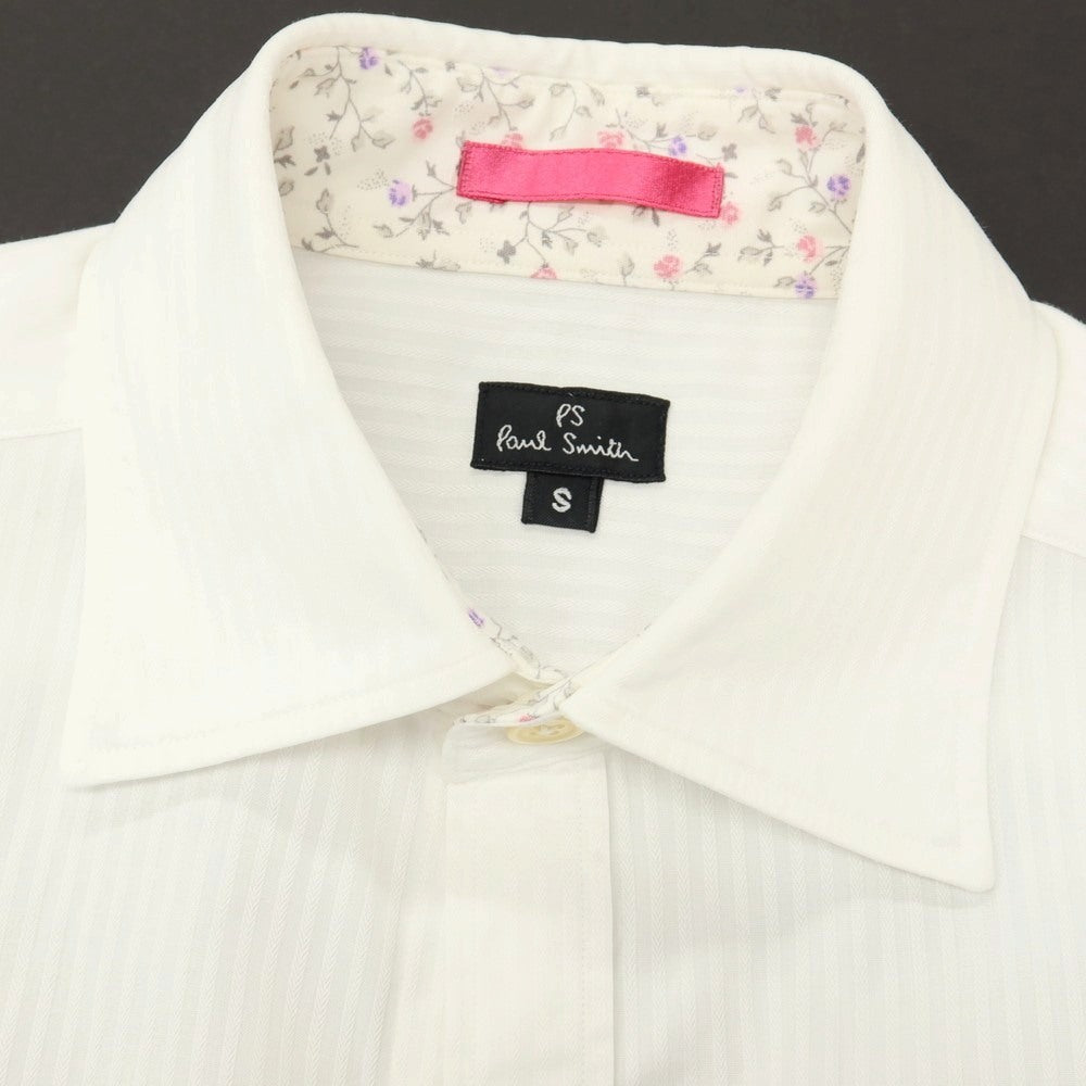 【中古】ピーエス ポールスミス PS Paul Smith コットン ストライプ セミワイドカラー ドレスシャツ ホワイト【サイズS】【 状態ランクC 】【 メンズ 】