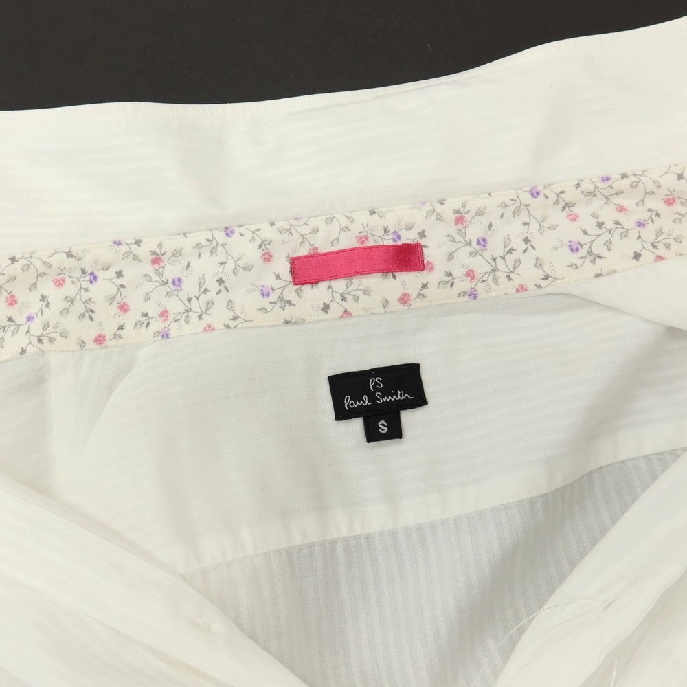 【中古】ピーエス ポールスミス PS Paul Smith コットン ストライプ セミワイドカラー ドレスシャツ ホワイト【サイズS】【 状態ランクC 】【 メンズ 】