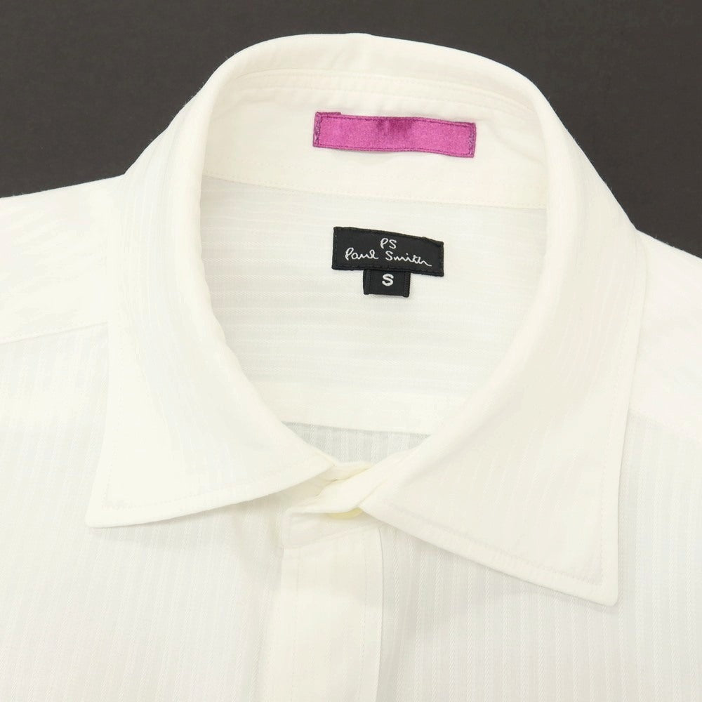 【中古】ピーエス ポールスミス PS Paul Smith コットン ストライプ セミワイドカラー ドレスシャツ ホワイト【サイズS】【 状態ランクC 】【 メンズ 】