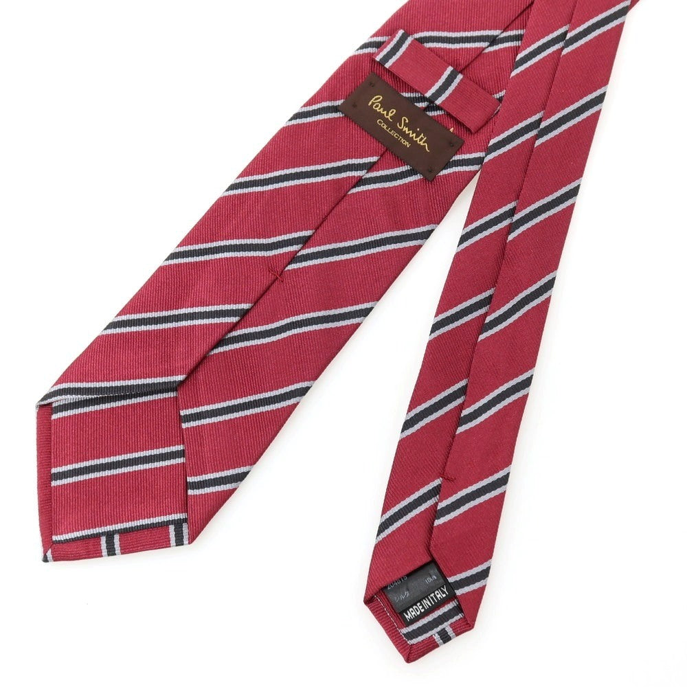 【中古】ポールスミスコレクション PAUL SMITH COLLECTION シルク ストライプ柄ネクタイ ワインレッドxブラック【 状態ランクB 】【 メンズ 】