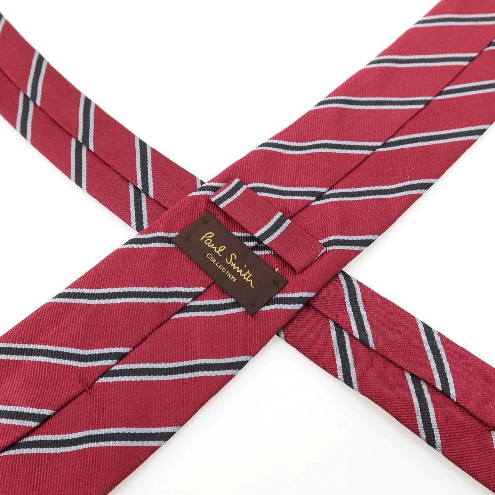 【中古】ポールスミスコレクション PAUL SMITH COLLECTION シルク ストライプ柄ネクタイ ワインレッドxブラック【 状態ランクB 】【 メンズ 】