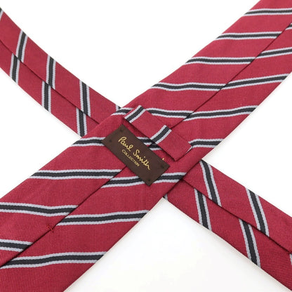 【中古】ポールスミスコレクション PAUL SMITH COLLECTION シルク ストライプ柄ネクタイ ワインレッドxブラック【 状態ランクB 】【 メンズ 】
