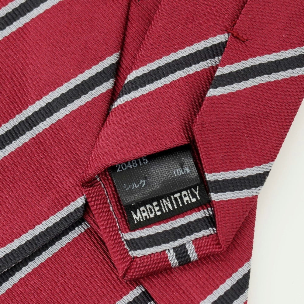 【中古】ポールスミスコレクション PAUL SMITH COLLECTION シルク ストライプ柄ネクタイ ワインレッドxブラック【 状態ランクB 】【 メンズ 】