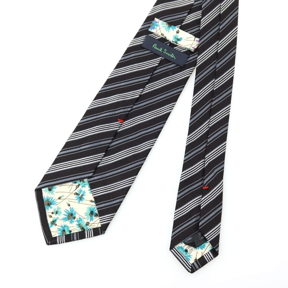 【中古】ポールスミス Paul Smith シルク ストライプ柄ネクタイ ブラックxグレー【 状態ランクC 】【 メンズ 】
