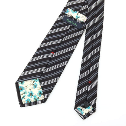 【中古】ポールスミス Paul Smith シルク ストライプ柄ネクタイ ブラックxグレー【 状態ランクC 】【 メンズ 】