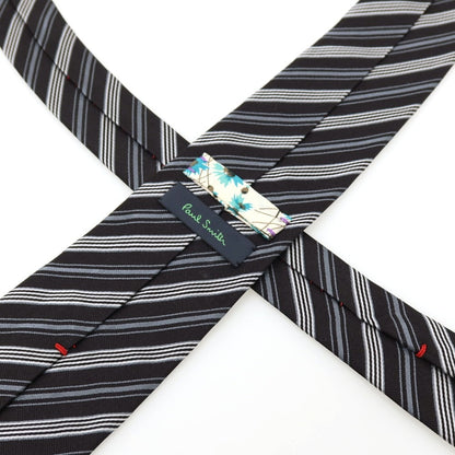 【中古】ポールスミス Paul Smith シルク ストライプ柄ネクタイ ブラックxグレー【 状態ランクC 】【 メンズ 】