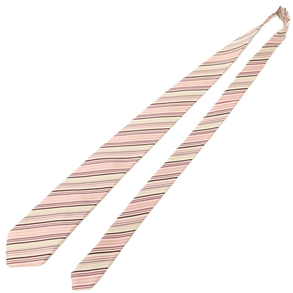 【中古】ポールスミス Paul Smith シルクコットン ストライプ柄ネクタイ アイボリーxピンク【 状態ランクB 】【 メンズ 】