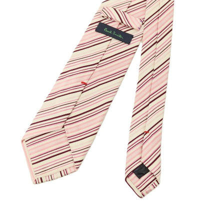 【中古】ポールスミス Paul Smith シルクコットン ストライプ柄ネクタイ アイボリーxピンク【 状態ランクB 】【 メンズ 】
