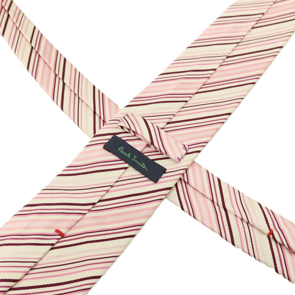 【中古】ポールスミス Paul Smith シルクコットン ストライプ柄ネクタイ アイボリーxピンク【 状態ランクB 】【 メンズ 】