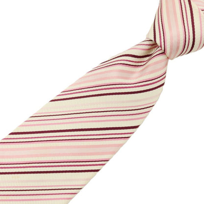 【中古】ポールスミス Paul Smith シルクコットン ストライプ柄ネクタイ アイボリーxピンク【 状態ランクB 】【 メンズ 】