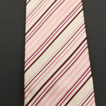 【中古】ポールスミス Paul Smith シルクコットン ストライプ柄ネクタイ アイボリーxピンク【 状態ランクB 】【 メンズ 】