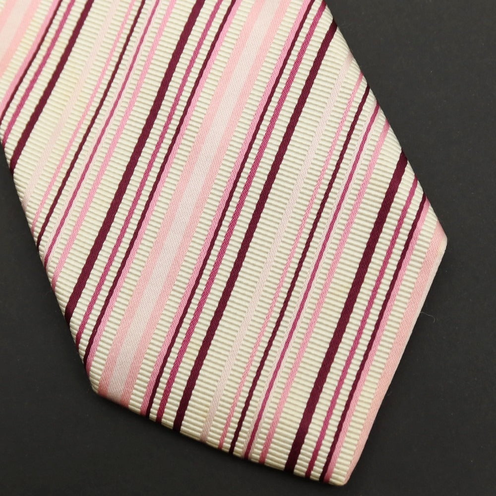 【中古】ポールスミス Paul Smith シルクコットン ストライプ柄ネクタイ アイボリーxピンク【 状態ランクB 】【 メンズ 】