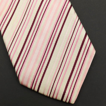 【中古】ポールスミス Paul Smith シルクコットン ストライプ柄ネクタイ アイボリーxピンク【 状態ランクB 】【 メンズ 】