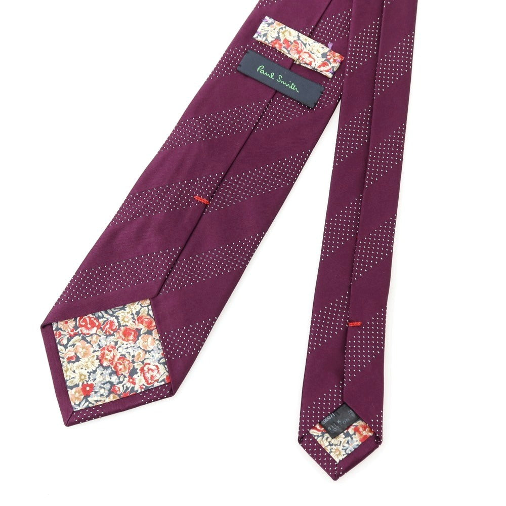 【中古】ポールスミス Paul Smith シルクコットン ストライプ柄ネクタイ パープル【 状態ランクC 】【 メンズ 】