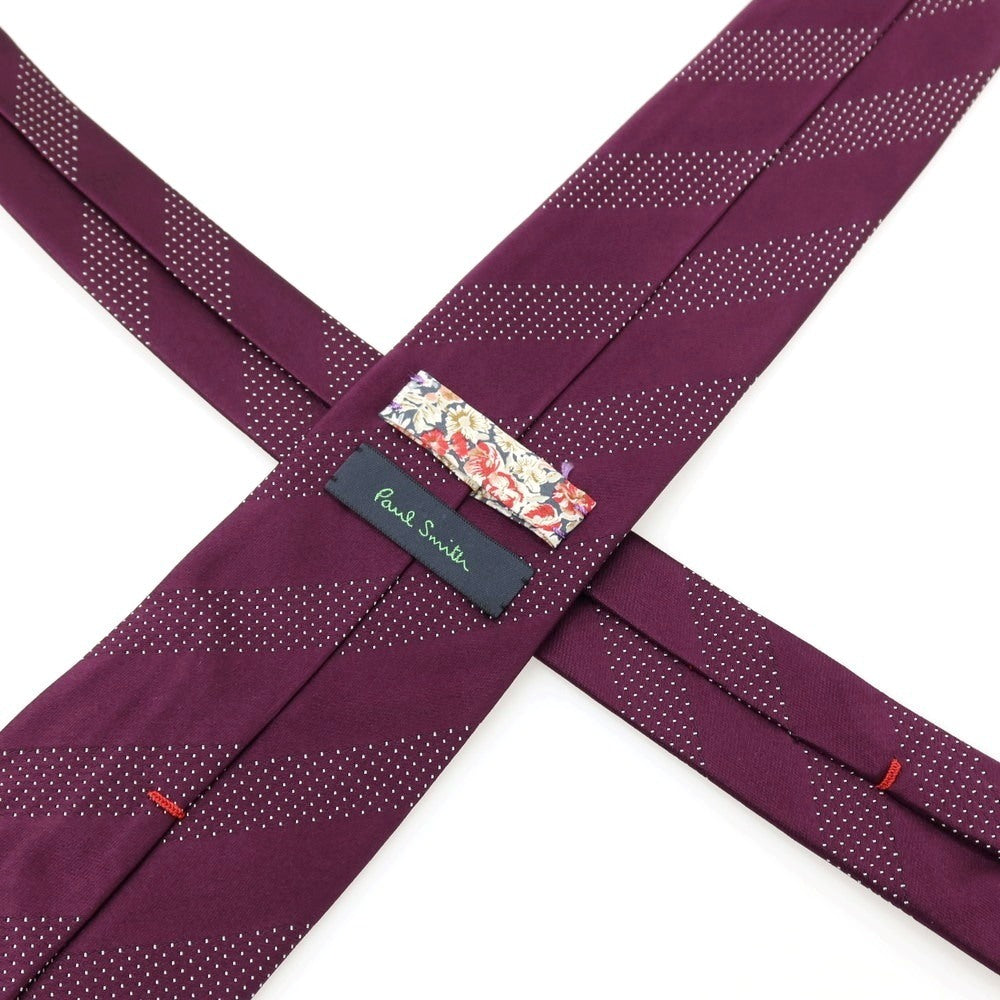 【中古】ポールスミス Paul Smith シルクコットン ストライプ柄ネクタイ パープル【 状態ランクC 】【 メンズ 】