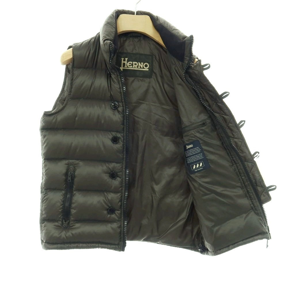 【中古】ヘルノ Herno ナイロン スタンドカラー ダウンベスト ダークグリーン【サイズ46】【 状態ランクC 】【 メンズ 】