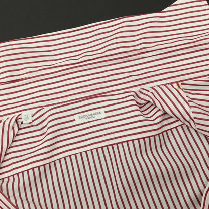 【中古】ボナマッサ BUONAMASSA コットン ストライプ セミワイドカラー ドレスシャツ ホワイトxボルドー【サイズ39】【 状態ランクB 】【 メンズ 】
