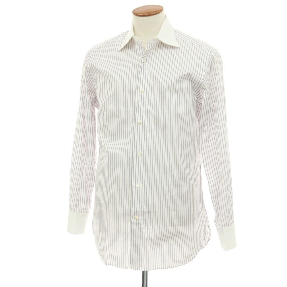 【中古】エルメネジルドゼニア Ermenegildo Zegna コットン ストライプ クレリック レギュラーカラー ドレスシャツ ホワイトxパープル【サイズ39】【 状態ランクC 】【 メンズ 】