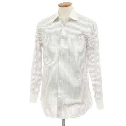 【中古】エルメネジルドゼニア Ermenegildo Zegna コットン ストライプ クレリック レギュラーカラー ドレスシャツ ホワイトxパープル【サイズ39】【 状態ランクC 】【 メンズ 】