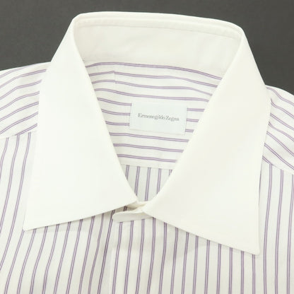 【中古】エルメネジルドゼニア Ermenegildo Zegna コットン ストライプ クレリック レギュラーカラー ドレスシャツ ホワイトxパープル【サイズ39】【 状態ランクC 】【 メンズ 】