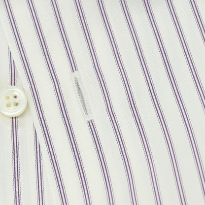 【中古】エルメネジルドゼニア Ermenegildo Zegna コットン ストライプ クレリック レギュラーカラー ドレスシャツ ホワイトxパープル【サイズ39】【 状態ランクC 】【 メンズ 】