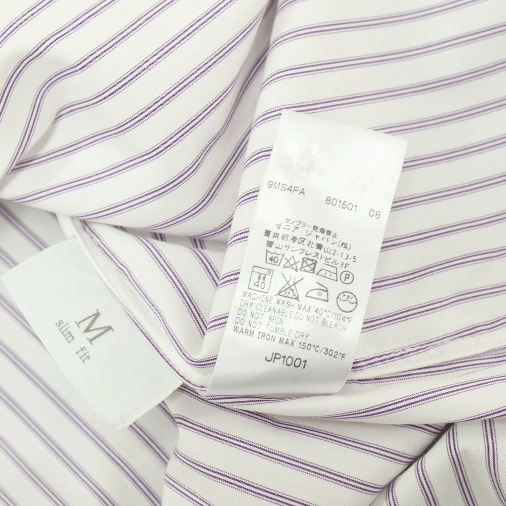 【中古】エルメネジルドゼニア Ermenegildo Zegna コットン ストライプ クレリック レギュラーカラー ドレスシャツ ホワイトxパープル【サイズ39】【 状態ランクC 】【 メンズ 】