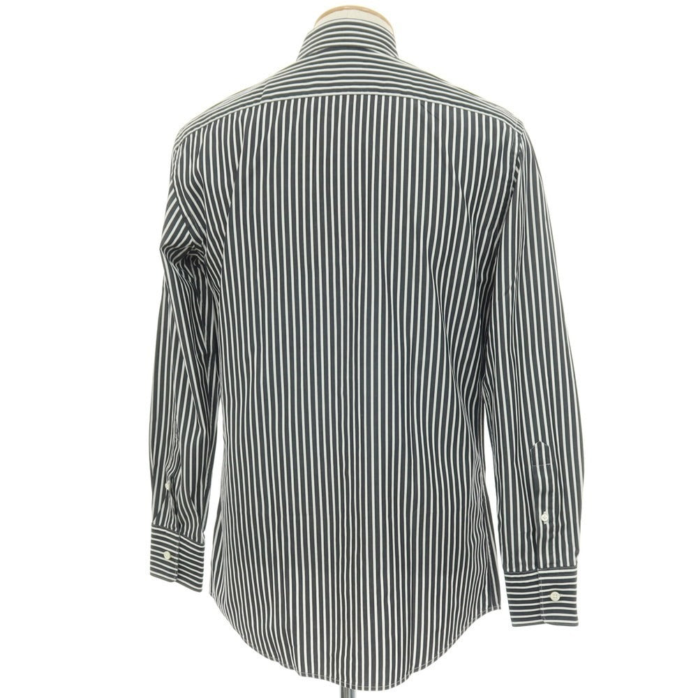 【中古】エルメネジルドゼニア Ermenegildo Zegna コットン ストライプ 隠しボタンダウン カジュアルシャツ ブラックxホワイト【サイズS】【 状態ランクC 】【 メンズ 】