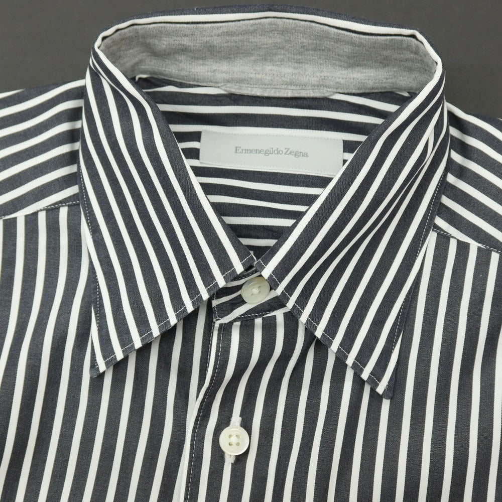 【中古】エルメネジルドゼニア Ermenegildo Zegna コットン ストライプ 隠しボタンダウン カジュアルシャツ ブラックxホワイト【サイズS】【 状態ランクC 】【 メンズ 】