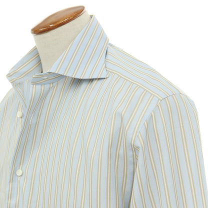 【中古】エルメネジルドゼニア Ermenegildo Zegna COUTURE コットン ストライプ ワイドカラー ドレスシャツ ライトブルーxベージュ【サイズ40】【 状態ランクC 】【 メンズ 】