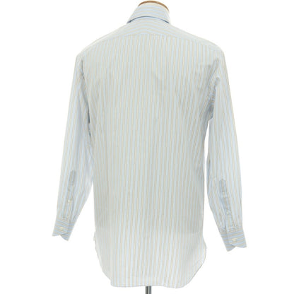 【中古】エルメネジルドゼニア Ermenegildo Zegna COUTURE コットン ストライプ ワイドカラー ドレスシャツ ライトブルーxベージュ【サイズ40】【 状態ランクC 】【 メンズ 】