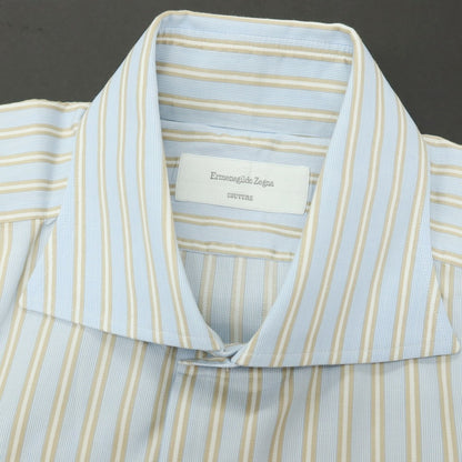 【中古】エルメネジルドゼニア Ermenegildo Zegna COUTURE コットン ストライプ ワイドカラー ドレスシャツ ライトブルーxベージュ【サイズ40】【 状態ランクC 】【 メンズ 】
