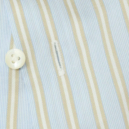 【中古】エルメネジルドゼニア Ermenegildo Zegna COUTURE コットン ストライプ ワイドカラー ドレスシャツ ライトブルーxベージュ【サイズ40】【 状態ランクC 】【 メンズ 】