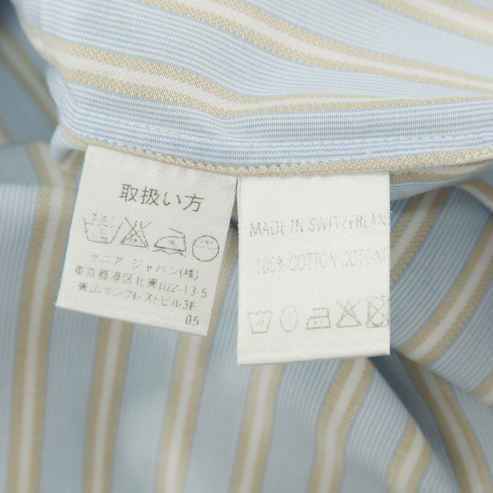 【中古】エルメネジルドゼニア Ermenegildo Zegna COUTURE コットン ストライプ ワイドカラー ドレスシャツ ライトブルーxベージュ【サイズ40】【 状態ランクC 】【 メンズ 】