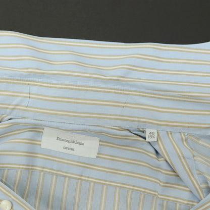 【中古】エルメネジルドゼニア Ermenegildo Zegna COUTURE コットン ストライプ ワイドカラー ドレスシャツ ライトブルーxベージュ【サイズ40】【 状態ランクC 】【 メンズ 】