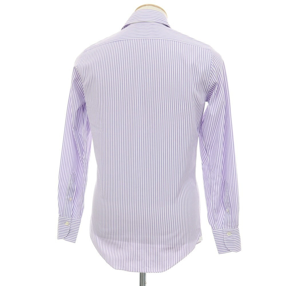 【中古】フィナモレ Finamore コットン ストライプ ホリゾンタルカラー ドレスシャツ パープルxホワイト【サイズ36】【 状態ランクB 】【 メンズ 】