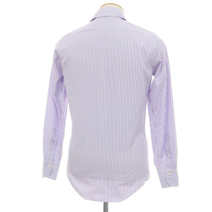 【中古】フィナモレ Finamore コットン ストライプ ホリゾンタルカラー ドレスシャツ パープルxホワイト【サイズ36】【 状態ランクB 】【 メンズ 】