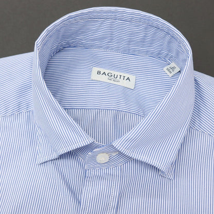 【中古】バグッタ Bagutta コットン ストライプ スナップダウン ドレスシャツ ブルーxホワイト【サイズ37】【 状態ランクA 】【 メンズ 】